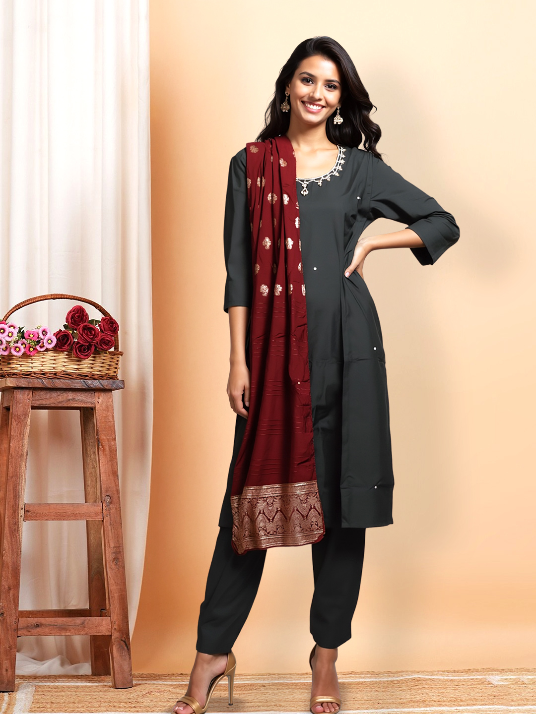 Picture of Royal Allure Embroidered  Kurta with Pant & Dupatta Set